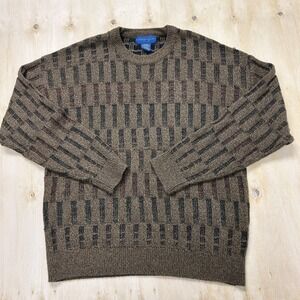 Vintage Towncraft Sweater Mens XL Brown Geometric Crewneck Tight Knit Acrylic